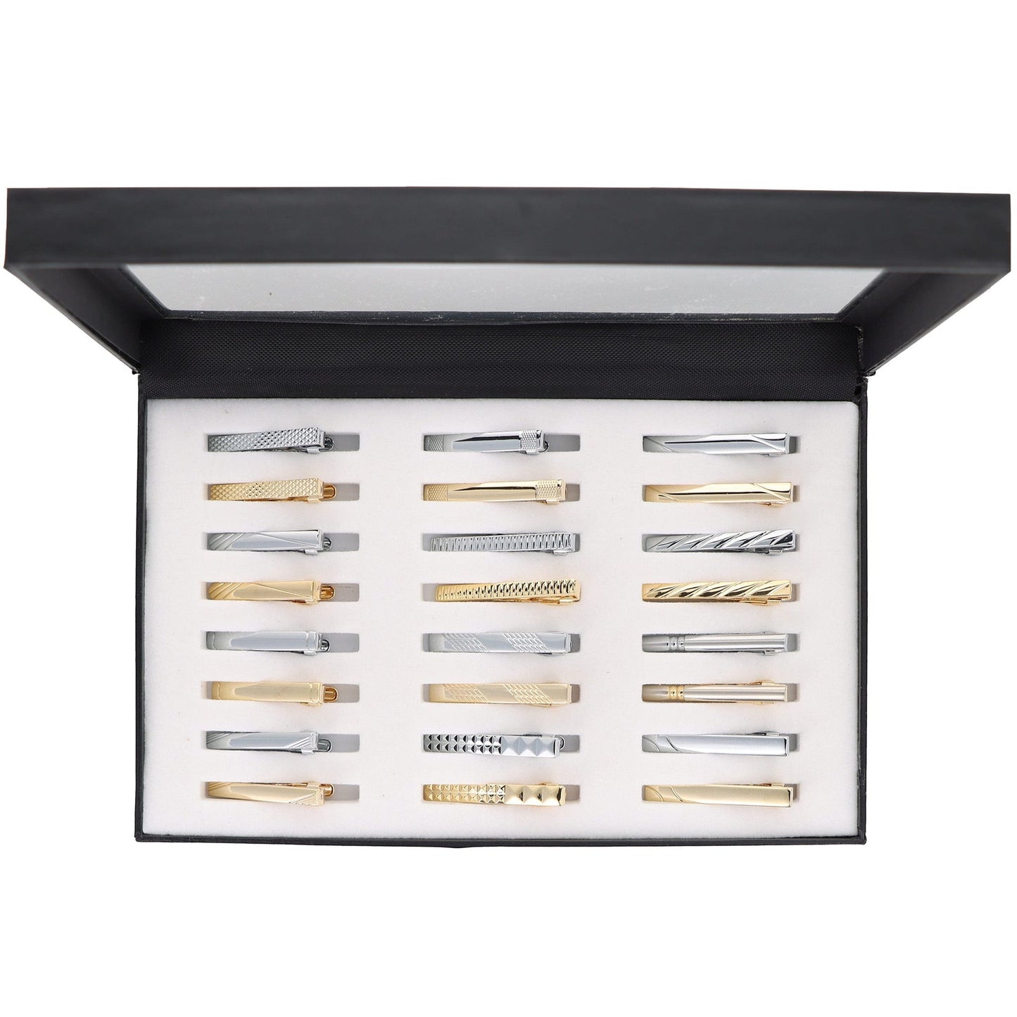 Vittorio Vico Tie Bars in Presentation Box: 24 Pack - Suits You Sir - Gold and Silver - Skinny