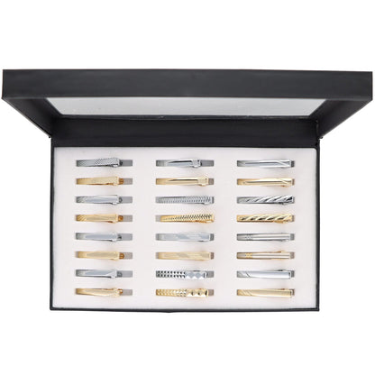 Vittorio Vico Tie Bars in Presentation Box: 24 Pack - Suits You Sir - Gold and Silver - Skinny