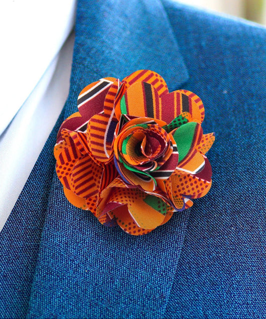 Vittorio Vico Unisex Kente Satin Flower Lapel Pin - Suits You Sir - Kente 1 - 