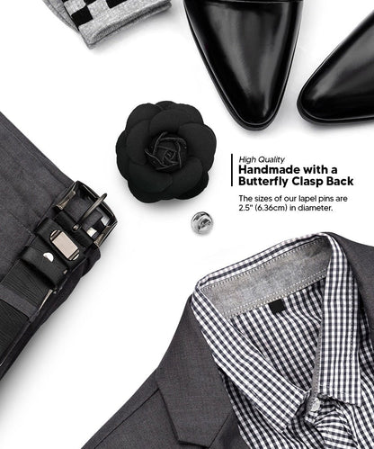 Vittorio Vico Unisex Leather Flower Lapel Pin - Suits You Sir - Black - 