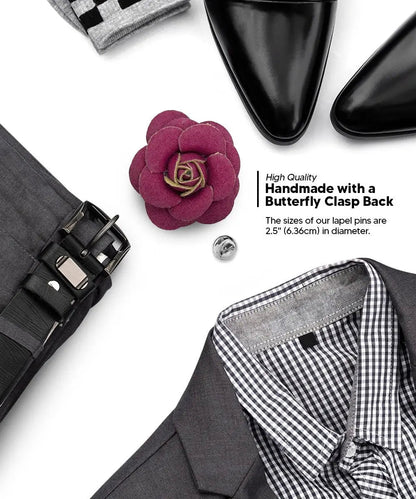 Vittorio Vico Unisex Leather Flower Lapel Pin - Suits You Sir - Burgundy - 