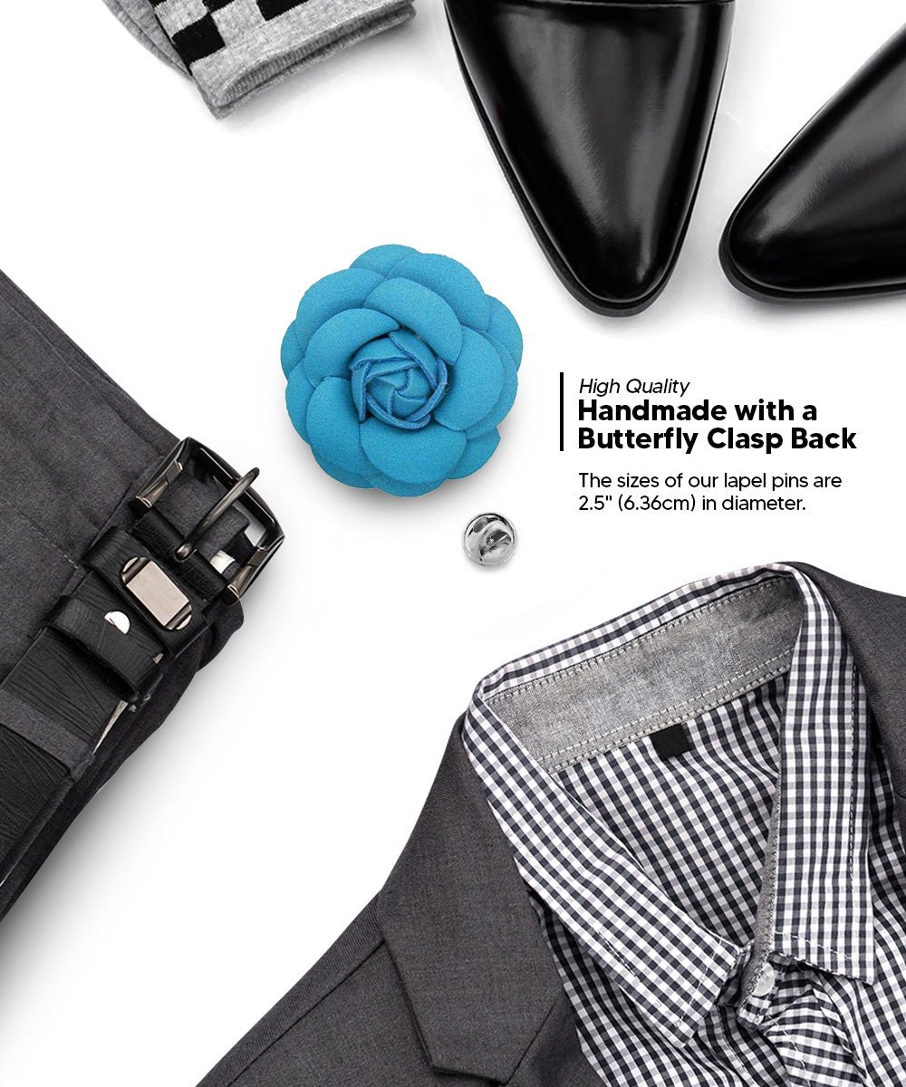 Vittorio Vico Unisex Leather Flower Lapel Pin - Suits You Sir - Turquoise - 