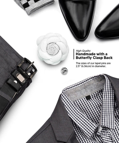 Vittorio Vico Unisex Leather Flower Lapel Pin - Suits You Sir - White - 