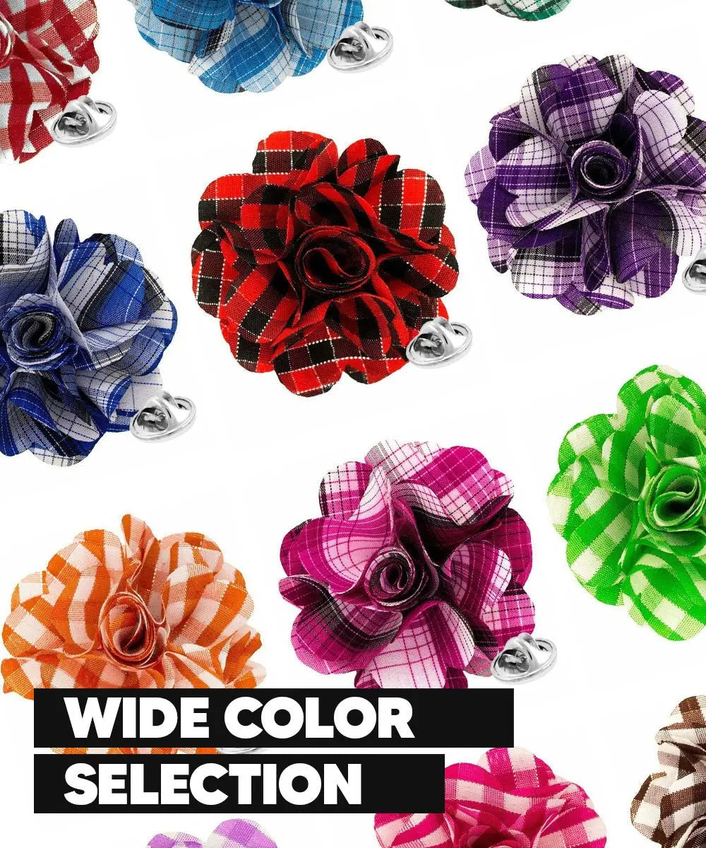 Vittorio Vico Unisex Metallic Silver Accent Plaid Flower Lapel Pin - Suits You Sir - Hot Pink with Silver - 