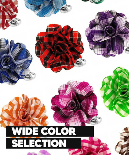 Vittorio Vico Unisex Metallic Silver Accent Plaid Flower Lapel Pin - Suits You Sir - Hot Pink with Silver - 