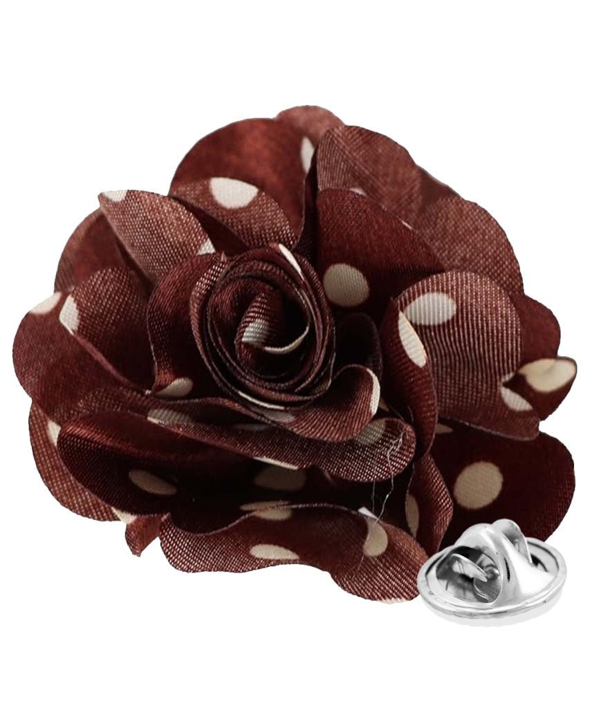 Vittorio Vico Unisex Polka Dot Flower Lapel Pin - Suits You Sir - Brown and Ivory - 