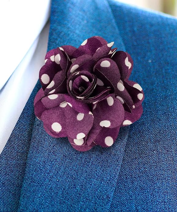 Vittorio Vico Unisex Polka Dot Flower Lapel Pin - Suits You Sir - Purple and White - 