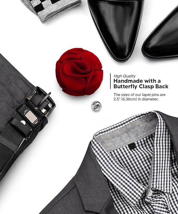Vittorio Vico Unisex Rose Flower Lapel Pin - Suits You Sir - Red - 