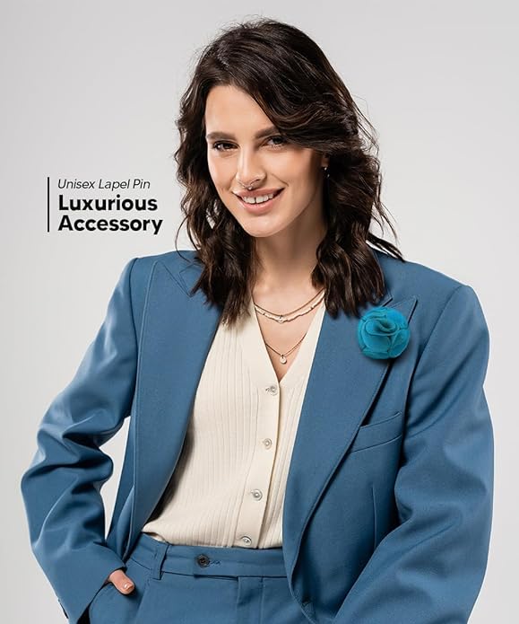 Vittorio Vico Unisex Rose Flower Lapel Pin - Suits You Sir - Turquoise - 
