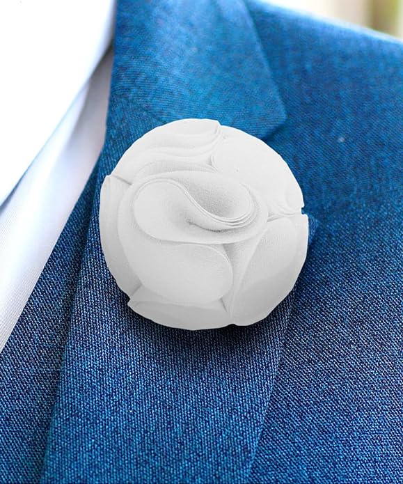 Vittorio Vico Unisex Rose Flower Lapel Pin - Suits You Sir - White - 