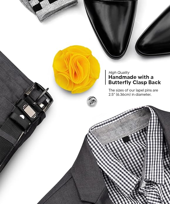 Vittorio Vico Unisex Rose Flower Lapel Pin - Suits You Sir - Yellow - 
