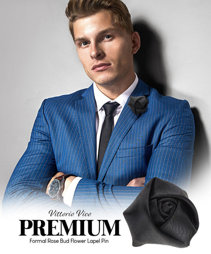 Vittorio Vico Unisex Satin Rose Bud Flower Lapel Pin - Suits You Sir - Black - 