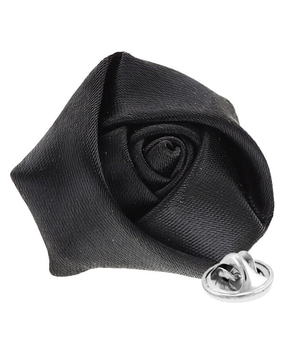 Vittorio Vico Unisex Satin Rose Bud Flower Lapel Pin - Suits You Sir - Black - 