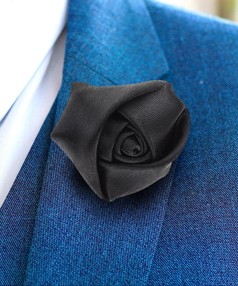 Vittorio Vico Unisex Satin Rose Bud Flower Lapel Pin - Suits You Sir - Black - 