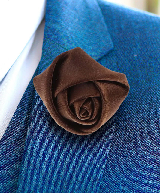 Vittorio Vico Unisex Satin Rose Bud Flower Lapel Pin - Suits You Sir - Brown - 