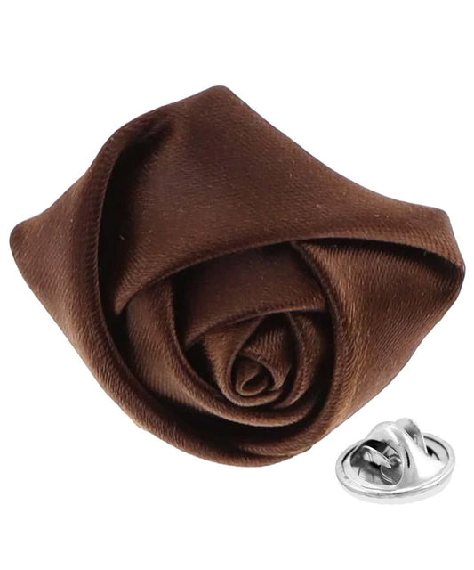 Vittorio Vico Unisex Satin Rose Bud Flower Lapel Pin - Suits You Sir - Brown - 