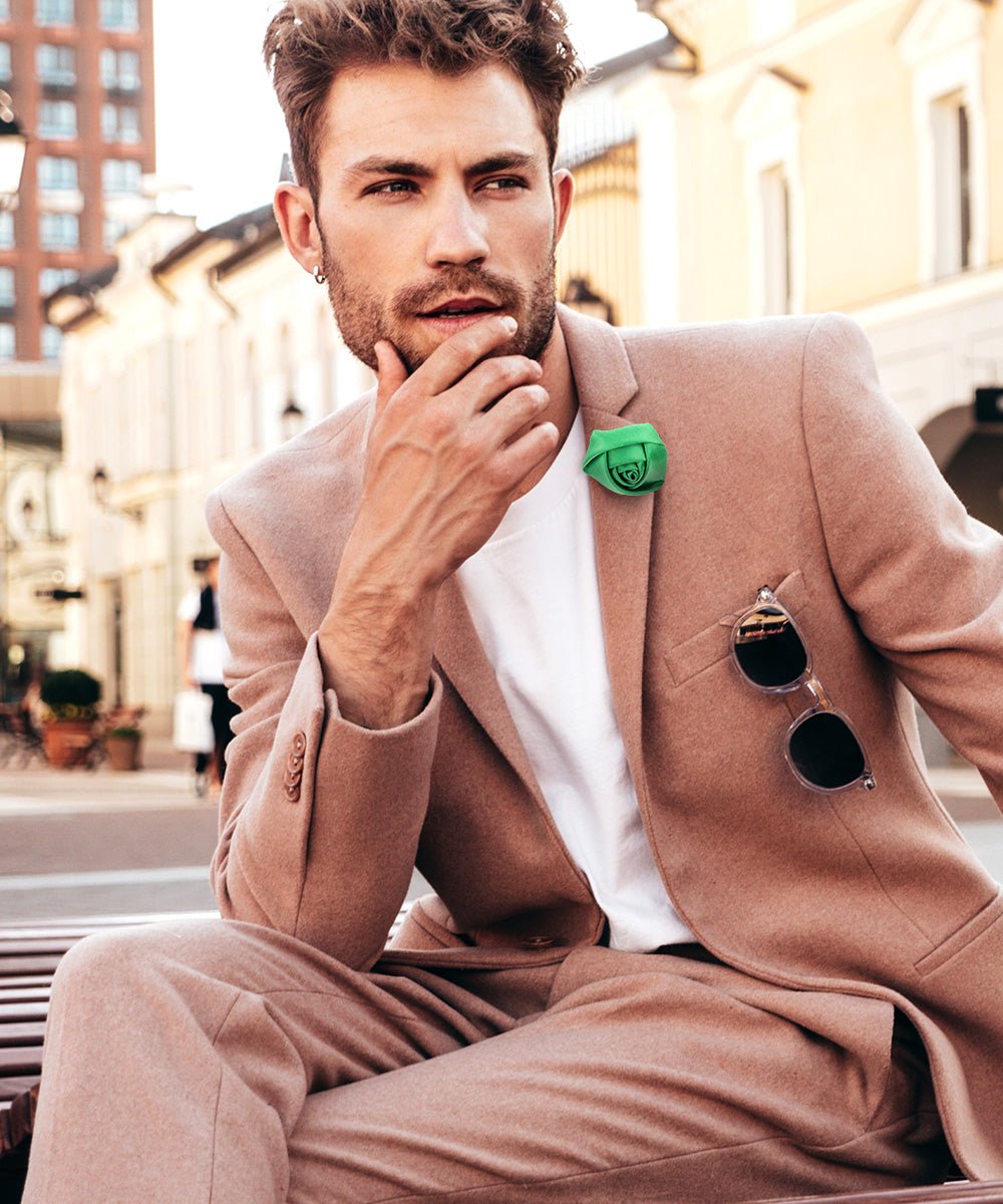 Vittorio Vico Unisex Satin Rose Bud Flower Lapel Pin - Suits You Sir - Kelly Green - 