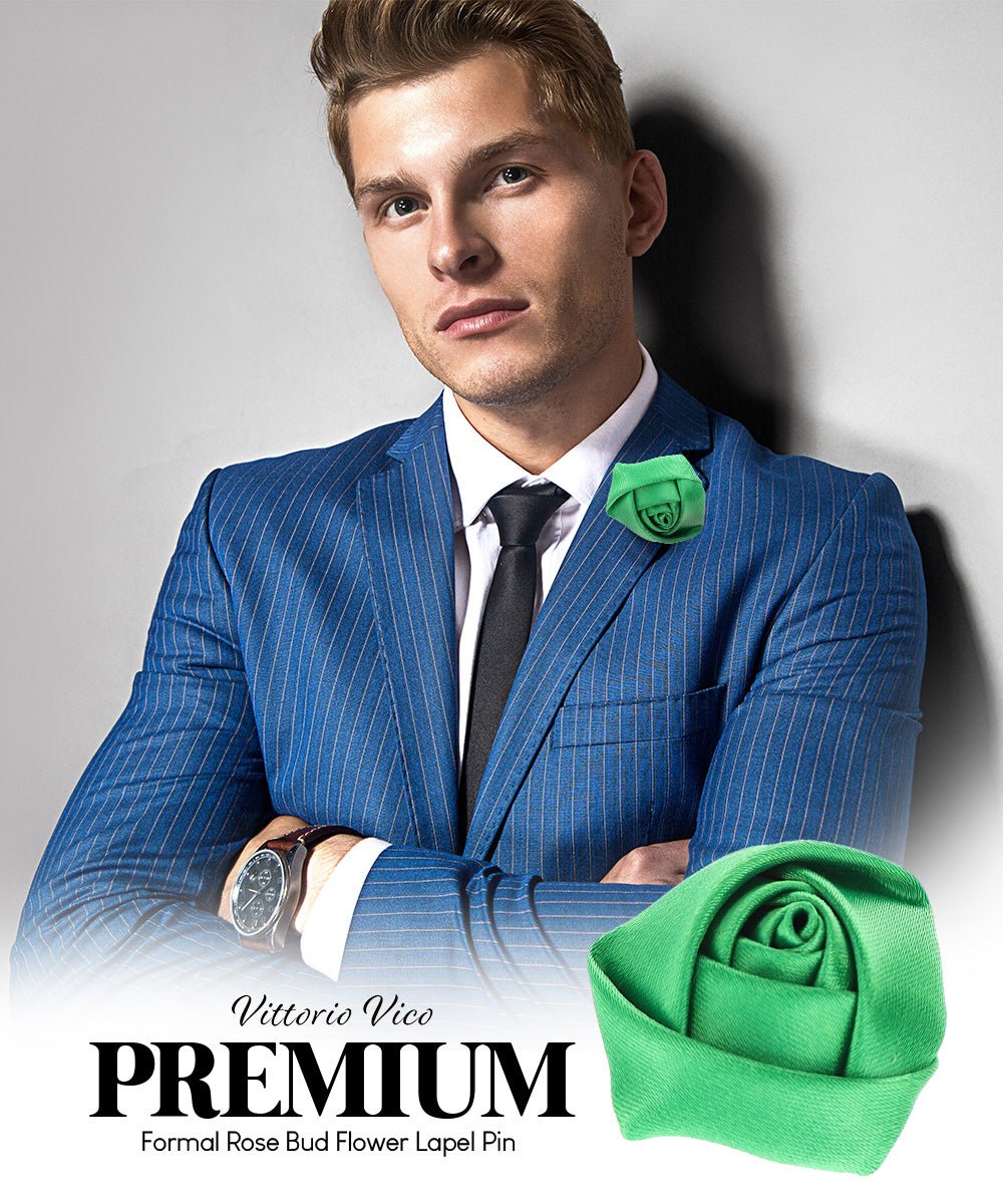 Vittorio Vico Unisex Satin Rose Bud Flower Lapel Pin - Suits You Sir - Kelly Green - 