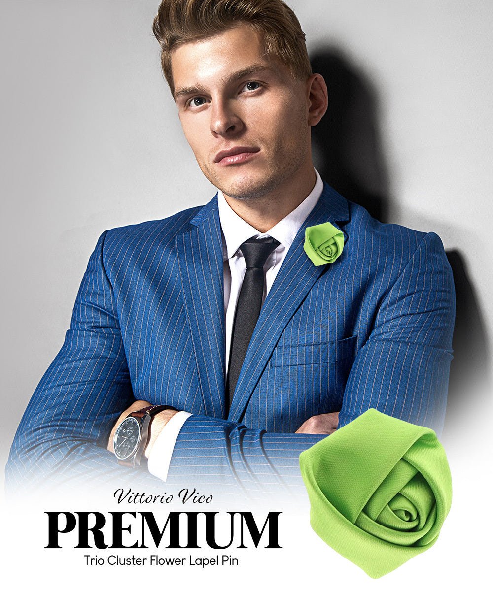 Vittorio Vico Unisex Satin Rose Bud Flower Lapel Pin - Suits You Sir - Lime Green - 