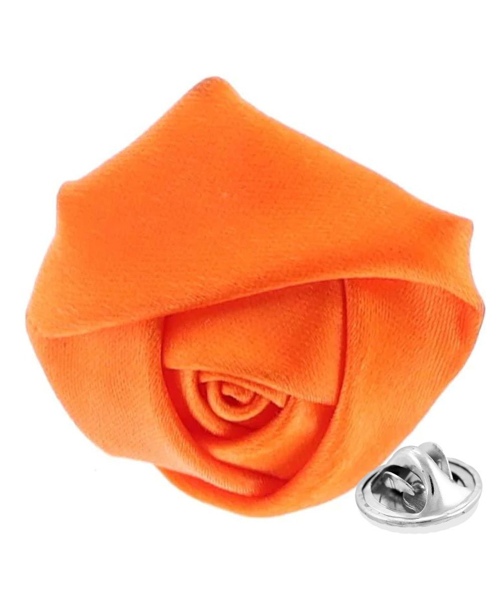 Vittorio Vico Unisex Satin Rose Bud Flower Lapel Pin - Suits You Sir - Orange - 