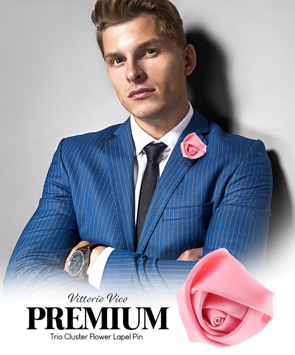 Vittorio Vico Unisex Satin Rose Bud Flower Lapel Pin - Suits You Sir - Pink - 