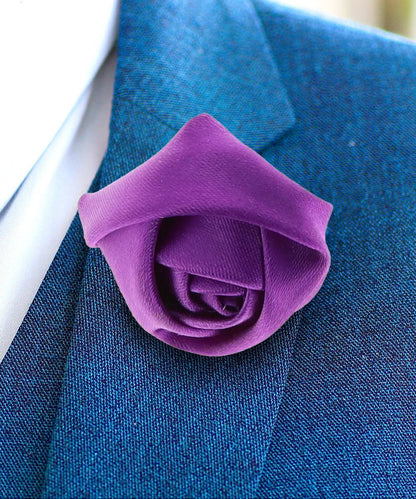 Vittorio Vico Unisex Satin Rose Bud Flower Lapel Pin - Suits You Sir - Purple - 