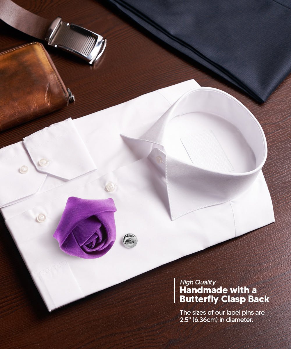 Vittorio Vico Unisex Satin Rose Bud Flower Lapel Pin - Suits You Sir - Purple - 