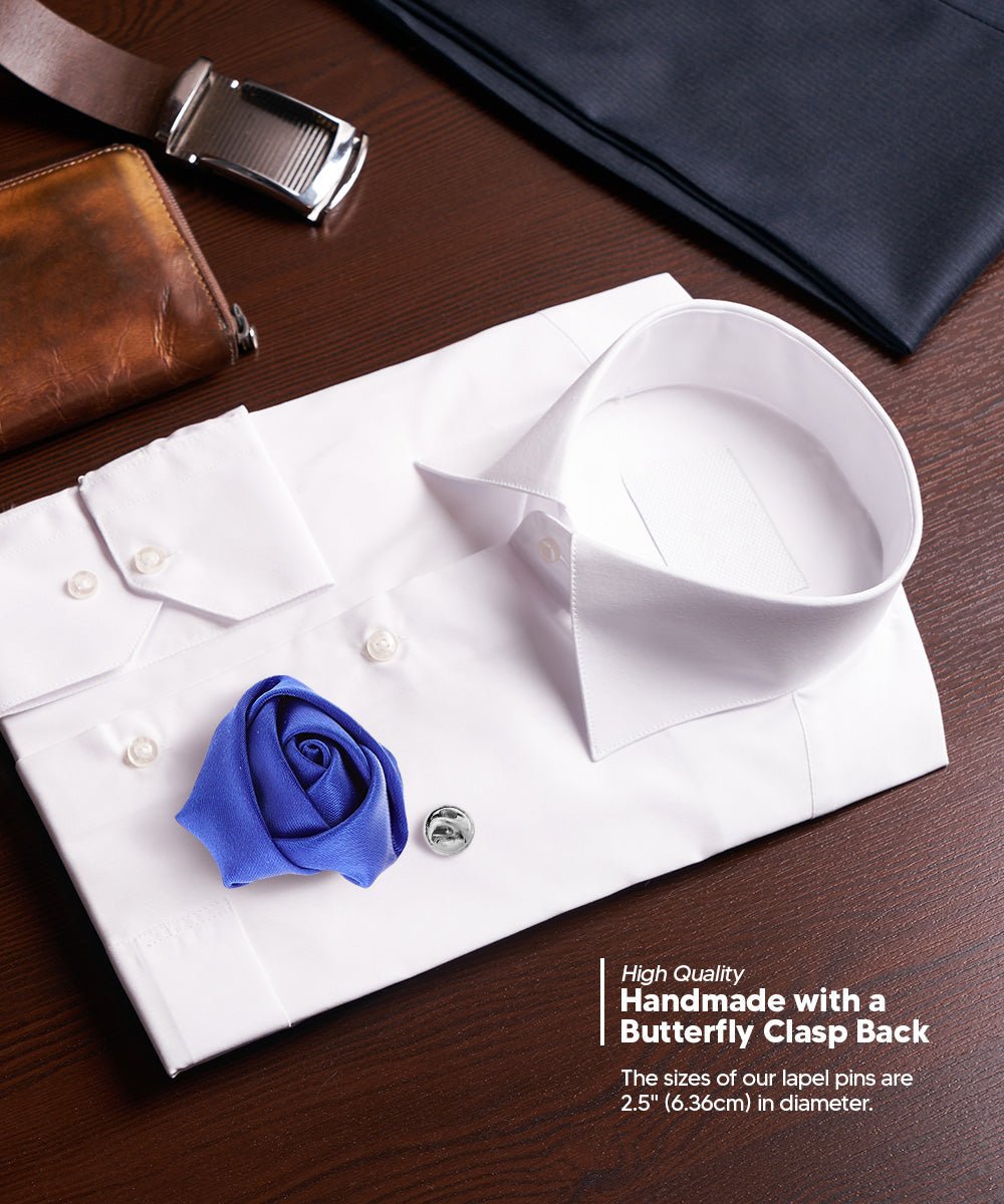 Vittorio Vico Unisex Satin Rose Bud Flower Lapel Pin - Suits You Sir - Royal Blue - 