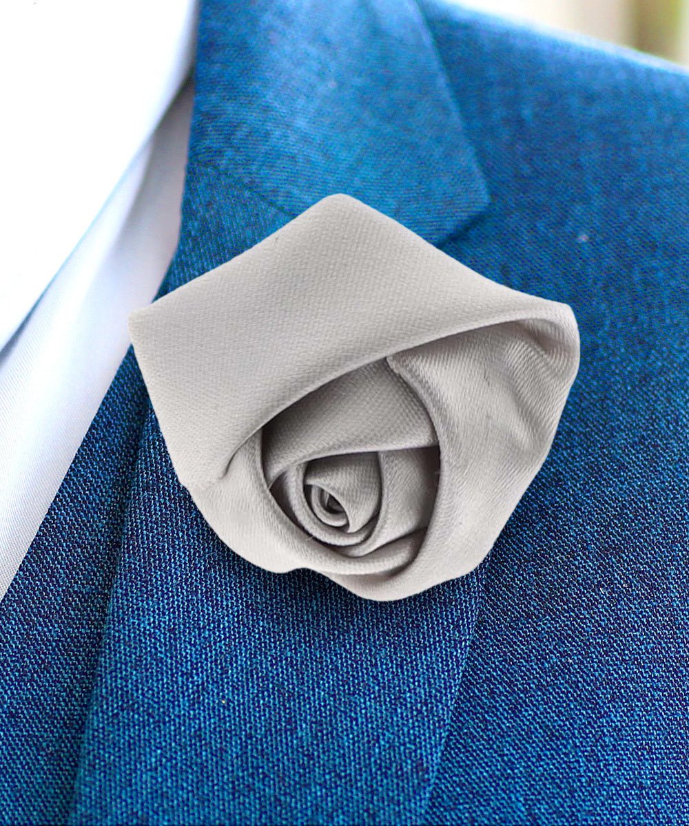 Vittorio Vico Unisex Satin Rose Bud Flower Lapel Pin - Suits You Sir - Silver - 