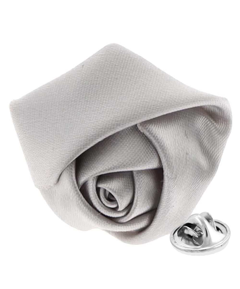 Vittorio Vico Unisex Satin Rose Bud Flower Lapel Pin - Suits You Sir - Silver - 