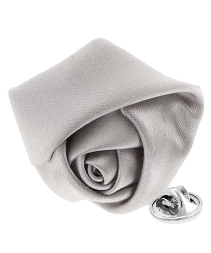 Vittorio Vico Unisex Satin Rose Bud Flower Lapel Pin - Suits You Sir - Silver - 