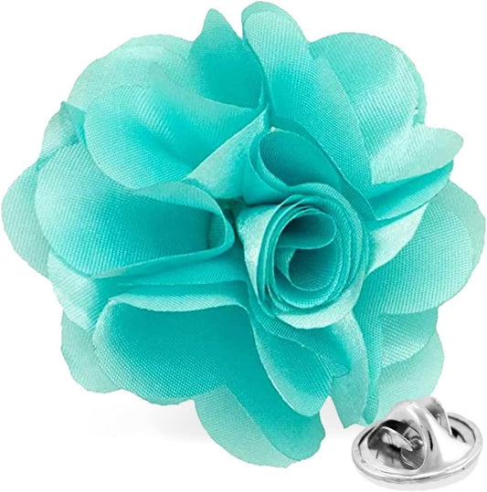 Vittorio Vico Unisex Satin Solid Flower Lapel Pin - Suits You Sir - Aqua - 