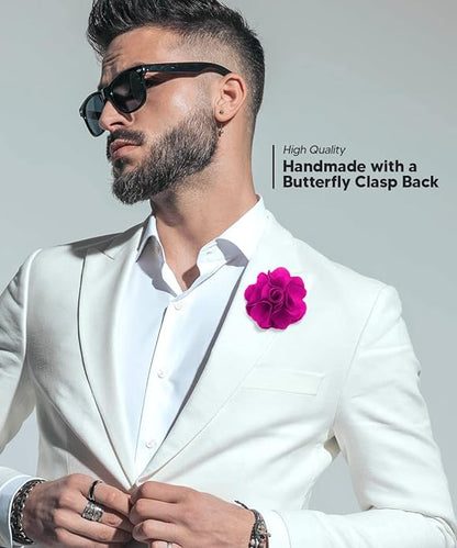 Vittorio Vico Unisex Satin Solid Flower Lapel Pin - Suits You Sir - Magenta - 
