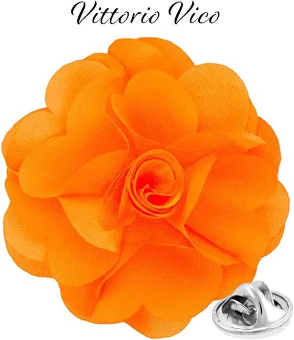 Vittorio Vico Unisex Satin Solid Flower Lapel Pin - Suits You Sir - Orange - 