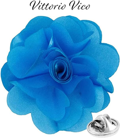 Vittorio Vico Unisex Satin Solid Flower Lapel Pin - Suits You Sir - Turquoise - 