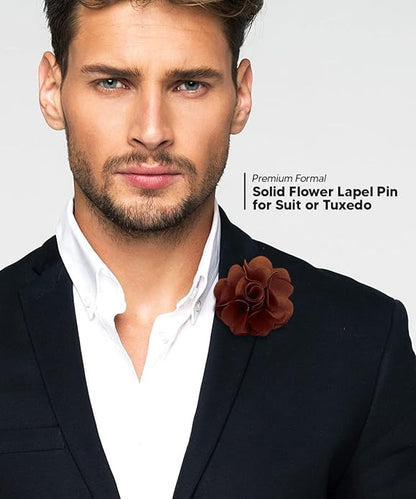 Vittorio Vico Unisex Satin Solid Flower Lapel Pin - Suits You Sir - Whiskey Brown - 