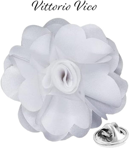 Vittorio Vico Unisex Satin Solid Flower Lapel Pin - Suits You Sir - White - 
