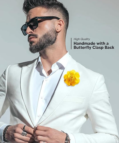 Vittorio Vico Unisex Satin Solid Flower Lapel Pin - Suits You Sir - Yellow - 