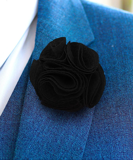 Vittorio Vico Unisex Solid Seersucker Flower Lapel Pin - Suits You Sir - Black - 