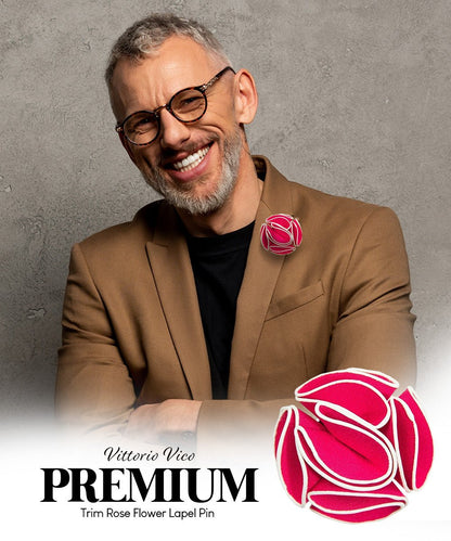 Vittorio Vico Unisex Trim Rose Flower Lapel Pin - Suits You Sir - Hot Pink - 