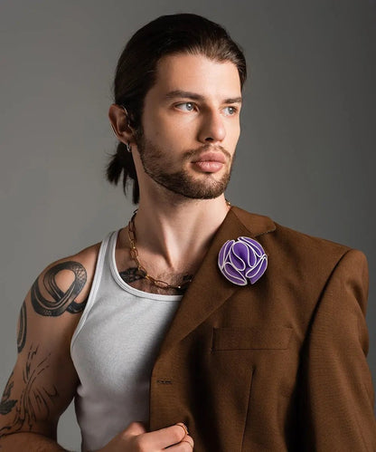 Vittorio Vico Unisex Trim Rose Flower Lapel Pin - Suits You Sir - Lavender - 