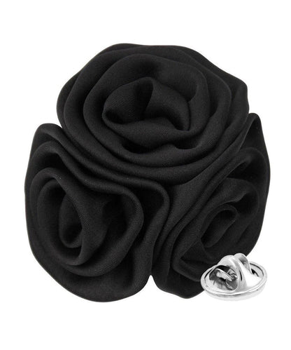 Vittorio Vico Unisex Trio Cluster Satin Flower Lapel Pin - Suits You Sir - Black - 