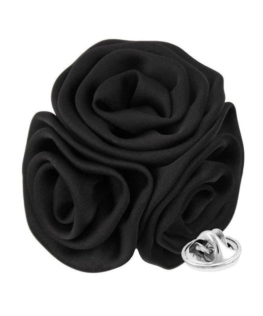Vittorio Vico Unisex Trio Cluster Satin Flower Lapel Pin - Suits You Sir - Black - 