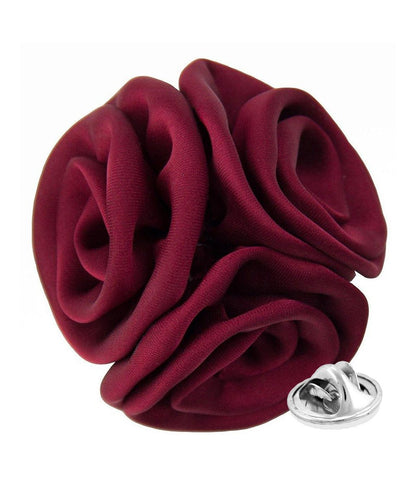 Vittorio Vico Unisex Trio Cluster Satin Flower Lapel Pin - Suits You Sir - Burgundy - 