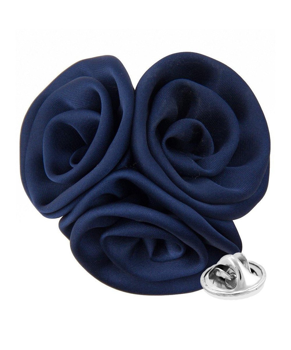 Vittorio Vico Unisex Trio Cluster Satin Flower Lapel Pin - Suits You Sir - Navy Blue - 