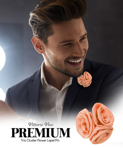 Vittorio Vico Unisex Trio Cluster Satin Flower Lapel Pin - Suits You Sir - Peach - 