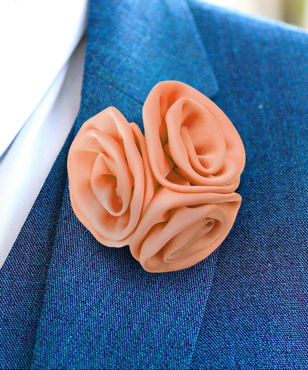 Vittorio Vico Unisex Trio Cluster Satin Flower Lapel Pin - Suits You Sir - Peach - 
