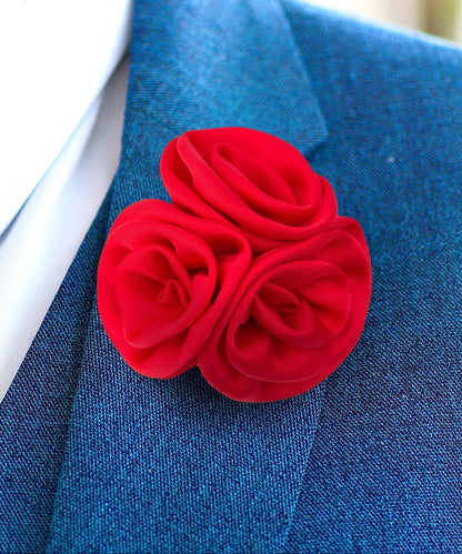 Vittorio Vico Unisex Trio Cluster Satin Flower Lapel Pin - Suits You Sir - Red - 