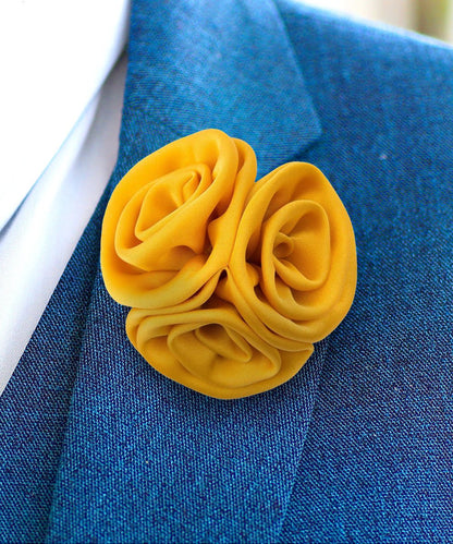 Vittorio Vico Unisex Trio Cluster Satin Flower Lapel Pin - Suits You Sir - Yellow - 