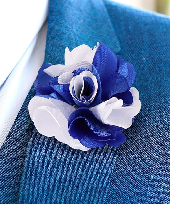 Vittorio Vico Unisex Two Tone Satin Flower Lapel Pin - Suits You Sir - Royal Blue and White - 